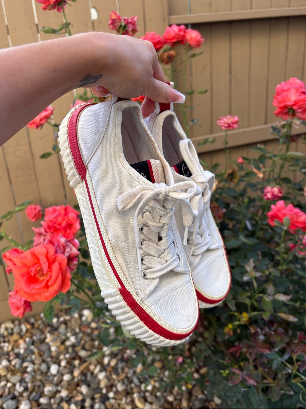 Christian Louboutin Ivory and Red Low-Top Canvas Sneakers - Picture 9 of 13